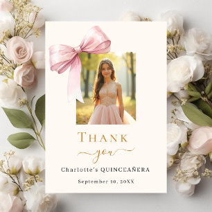 Cartão De Agradecimento Arco cor-de-rosa com fotografia Quinceanera