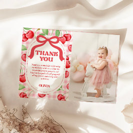Cartão De Agradecimento Arco de Coquete Vermelha Cereja Foto de Aniversári