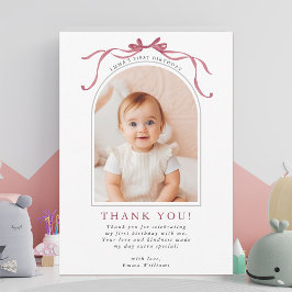 Cartão De Agradecimento Arco de Foto de Aniversário com Laço Rosa Deep Blu