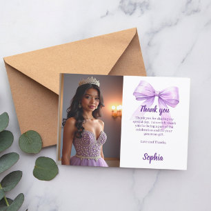 Cartão De Agradecimento Arco de fotografia de Quinceanera, roteiro roxo