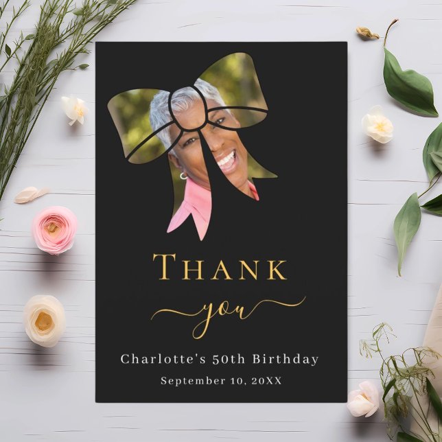 Cartão De Agradecimento Arco de fotos de aniversário preto (Criador carregado)