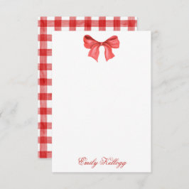 Cartão De Agradecimento Arco de Gingham Vermelho e Branco com Aquarela