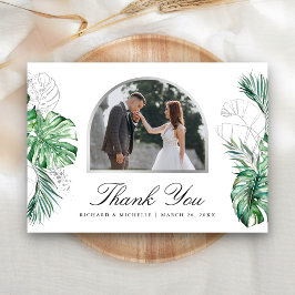 Cartão De Agradecimento Arco de palmeira prateada tropical foto casamento