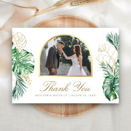 Cartão De Agradecimento Arco de Palmeira Tropical Gold Foto Casamento