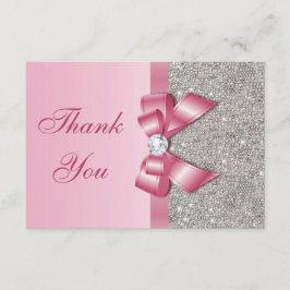 Cartão De Agradecimento Arco do falso & obrigado cor-de-rosa dos diamantes