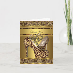 Cartão De Agradecimento Arco Dourado do leopardo dos calçados do salto do