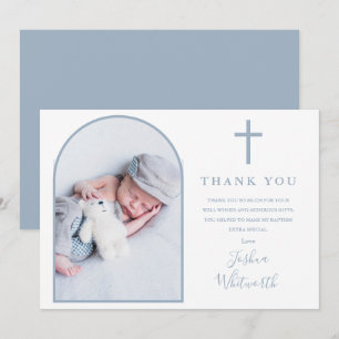 Cartão De Agradecimento Arco Elegante Foto Baptismo Azul Poeirento