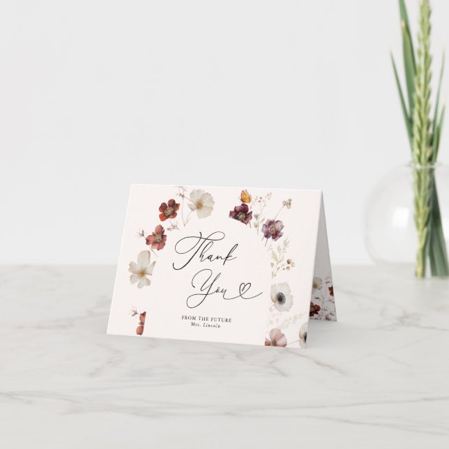 Cartão De Agradecimento Arco Floral Boho Outono Noivado para Casamento (Frente)