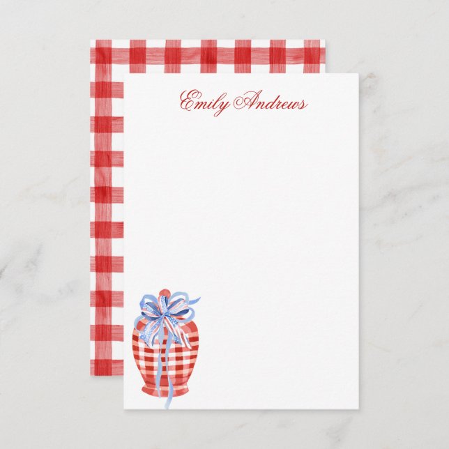 Cartão De Agradecimento Arco Gingham Ginger Jar, Vermelho e Branco, de Aqu (Frente/Verso)