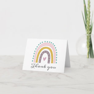Cartão De Agradecimento Arco-íris, Boho, Rosa, Teal, Corações, Dourado