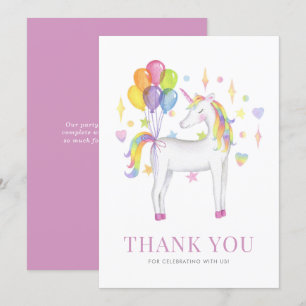 Cartão De Agradecimento Arco-íris Colorido Unicórnio Infantil Aniversário 