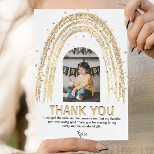 Cartão De Agradecimento Arco-íris Dourado   Crianças Foto Aniversário  