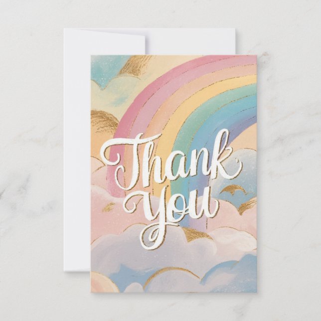 Cartão De Agradecimento Arco-Íris e Nuvens Mágicas Simples (Frente)