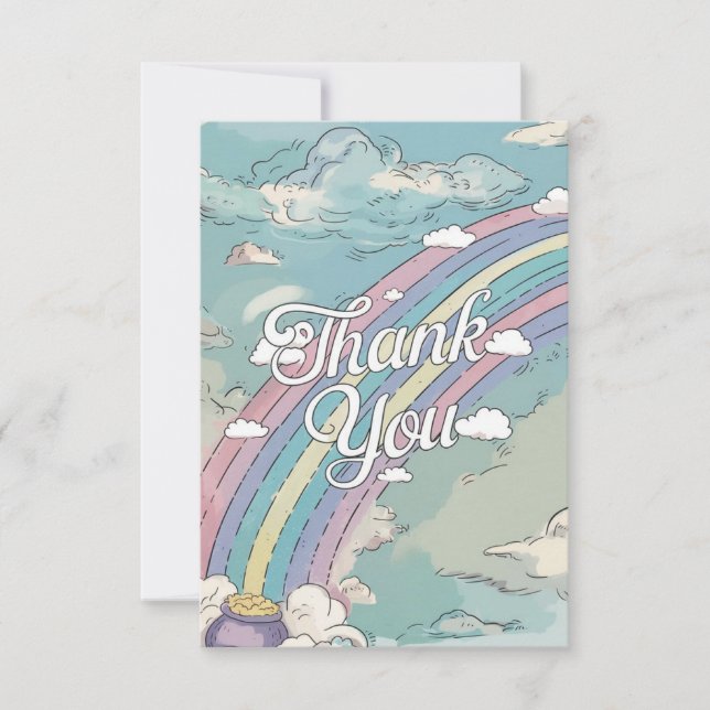 Cartão De Agradecimento Arco-Íris e Nuvens Simples Pastel (Frente)