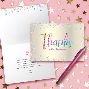 Cartão De Agradecimento Arco-íris Glitter Confete Dourado Aniversário de 1