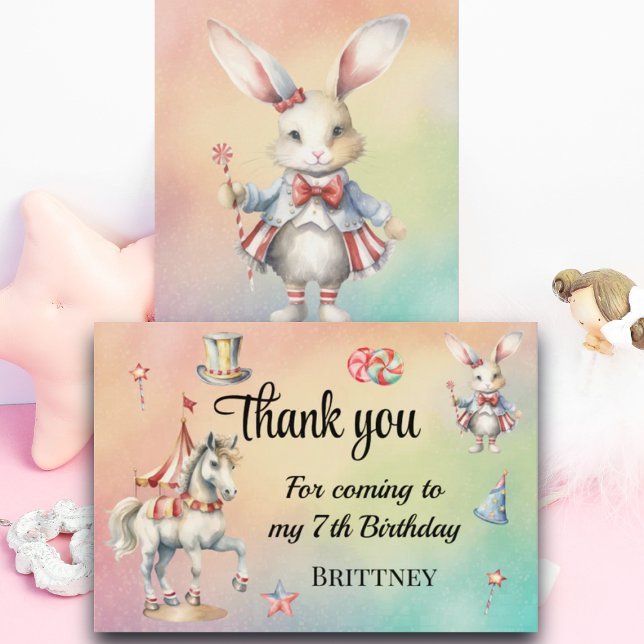 Cartão De Agradecimento Arco-Íris Pastel com Animais 7 Aniversário (Criador carregado)