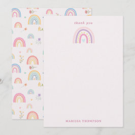 Cartão De Agradecimento Arco-íris Pastel Meninas Flores Silvestres & Coraç