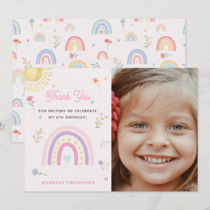 Cartão De Agradecimento Arco-íris Pastel Meninas Flores Silvestres Foto de