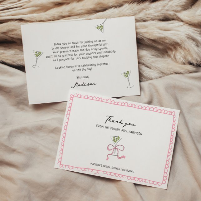 Cartão De Agradecimento Arco Quirky Martini Chá de panela Desenhado (Criador carregado)