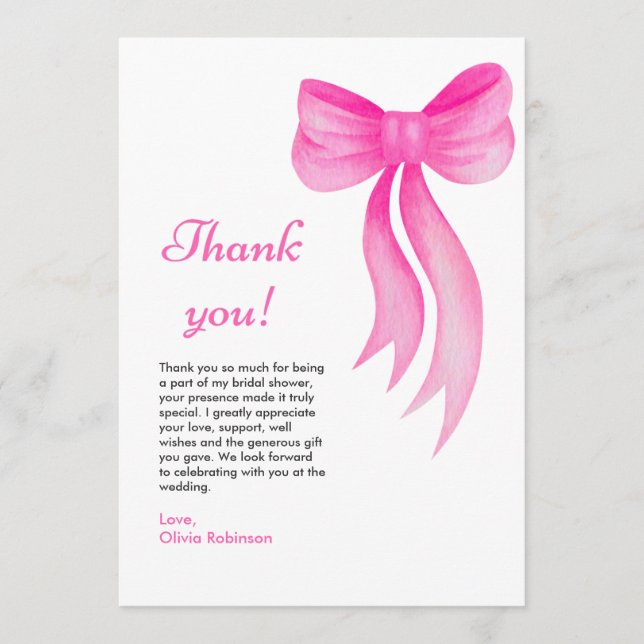 Cartão De Agradecimento Arco Rosa Ela Está Casando Chá de Noiva  (Frente)