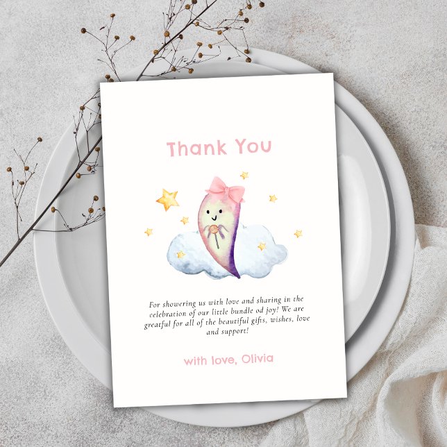 Cartão De Agradecimento Arco Rosa Pequeno Chá de fraldas Ghost Girl (Pink Little Boo Bow Ghost Girl Baby Shower Thank You Card)