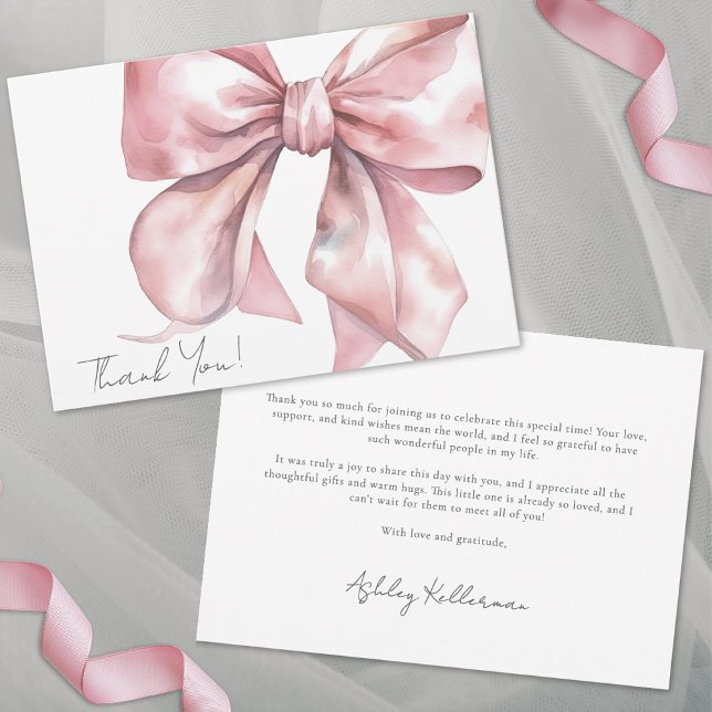 Cartão De Agradecimento Arco Rosa Personalizado Obrigado (Personalized Elegant Pink Bow Thank You )