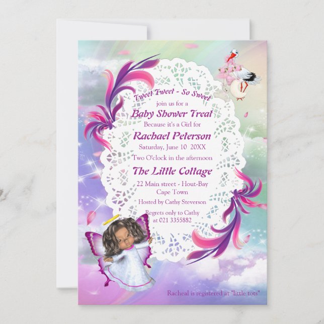 Cartão De Agradecimento Arcos-Rainha, Nuvens Fluffy, Chá de fraldas de Bor (Frente)