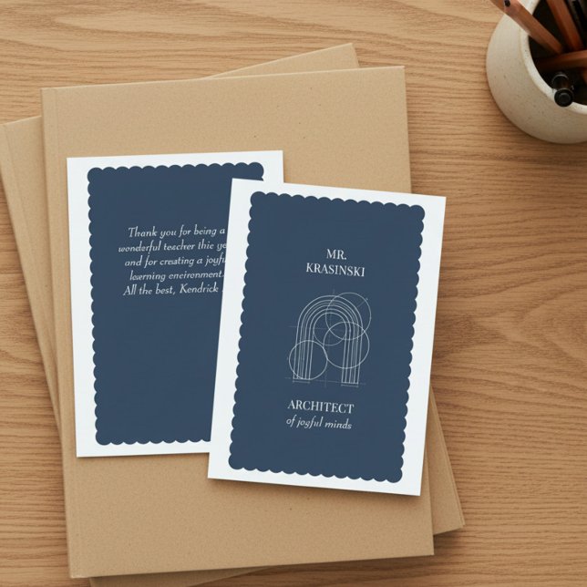 Cartão De Agradecimento Arquiteto de Mentes Alegres Professor Personalizad (Personalized thank you card for teacher by Darling & May)