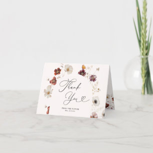 Cartão De Agradecimento Arranjo Floral Boho de Casamento Outono para Chá d