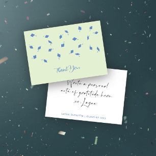 Cartão De Agradecimento Arremesso de Boné Azul e Verde de Formatura