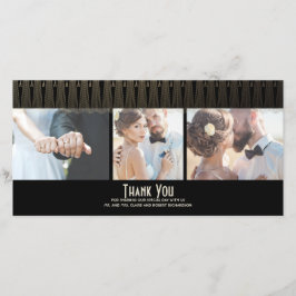 Cartão De Agradecimento Art Deco Black and Dourado Photo Weding Obrigado