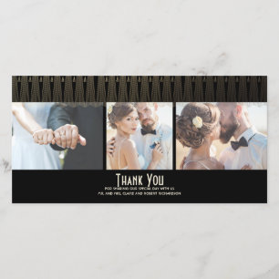 Cartão De Agradecimento Art Deco Black and Dourado Photo Weding Obrigado