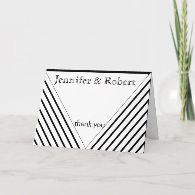 Cartão De Agradecimento Art Deco Black and White Stripe Thank You (Frente)