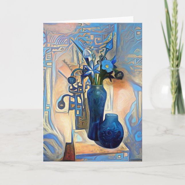 Cartão De Agradecimento Art Deco em Azul (Frente)