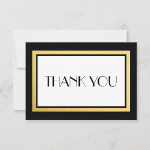 Cartão De Agradecimento Art Déco Preto e Dourado Obrigado