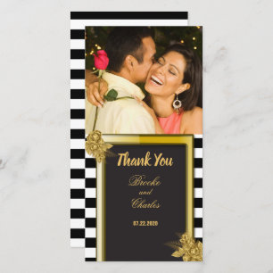 Cartão De Agradecimento Art Deco Rosas Dourados, Stripes Casamento Obrigad