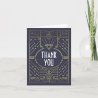Art Deco Vintage Azul-Marinho e Dourado Agradecime