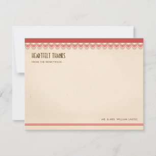 Cartão De Agradecimento Art Deco Vintage Grunge Red e Casamento com Pergam
