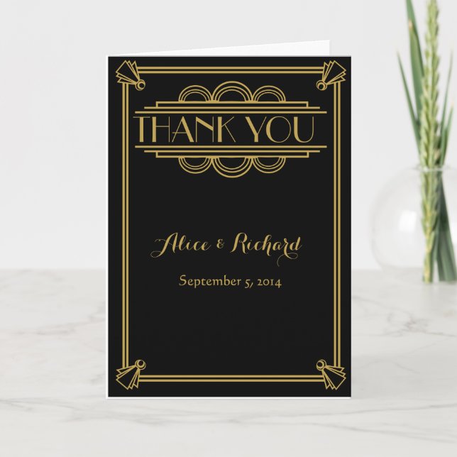 Cartão De Agradecimento Art Deco Wedding Thank you card gold GATSBY (Frente)