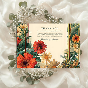 Cartão De Agradecimento Art Nouveau Daisy Frame Wedding