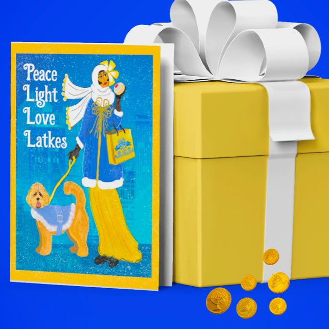 Cartão De Agradecimento Art Nouveau Doodle Dog Dobrou Hanukkah (Criador carregado)