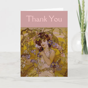 Cartão De Agradecimento Art Nouveau Mulher com Clematis