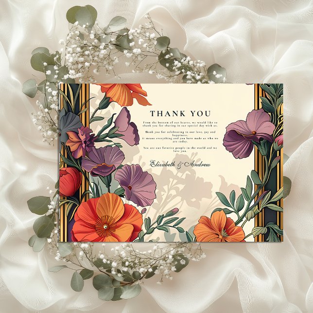 Cartão De Agradecimento Art Nouveau Sunset Floral Wedding (Criador carregado)
