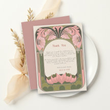 Art Nouveau Vintage Floral Rosa Verde Casamento