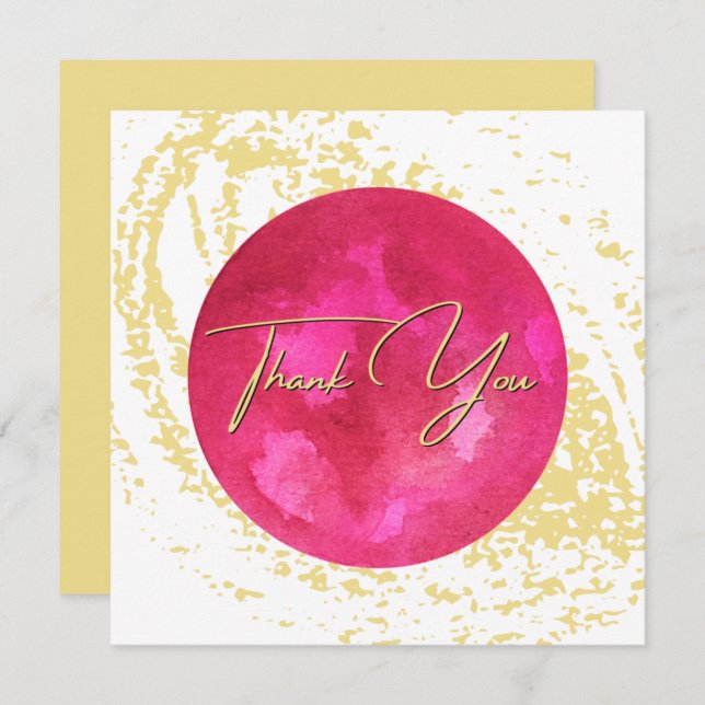 Cartão De Agradecimento Arte abstrata em aquarela rosa e dourado elegante (Frente/Verso)