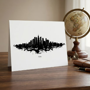 Cartão De Agradecimento Arte da Cidade em Aquarela Preto e Branco da Silhu
