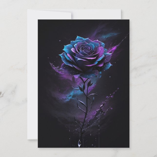 Cartão De Agradecimento Arte de abertura de Rosa preto-roxo e azul-estrela (Frente)