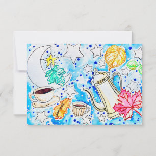 Cartão De Agradecimento Arte de Café com Folhas de Outono