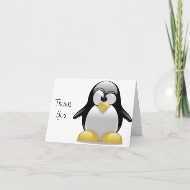 Cartão De Agradecimento Arte de desenho animado engraçado do pinguim Tux f (Frente)