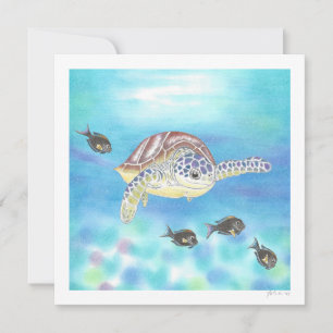 Cartão De Agradecimento Arte de Desenho de Tartaruga Marítima Flat Obrigad